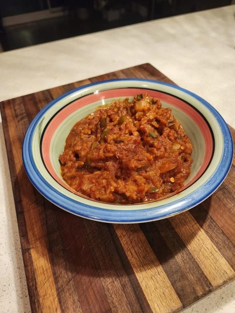 Jambalaya cooked in a bowl