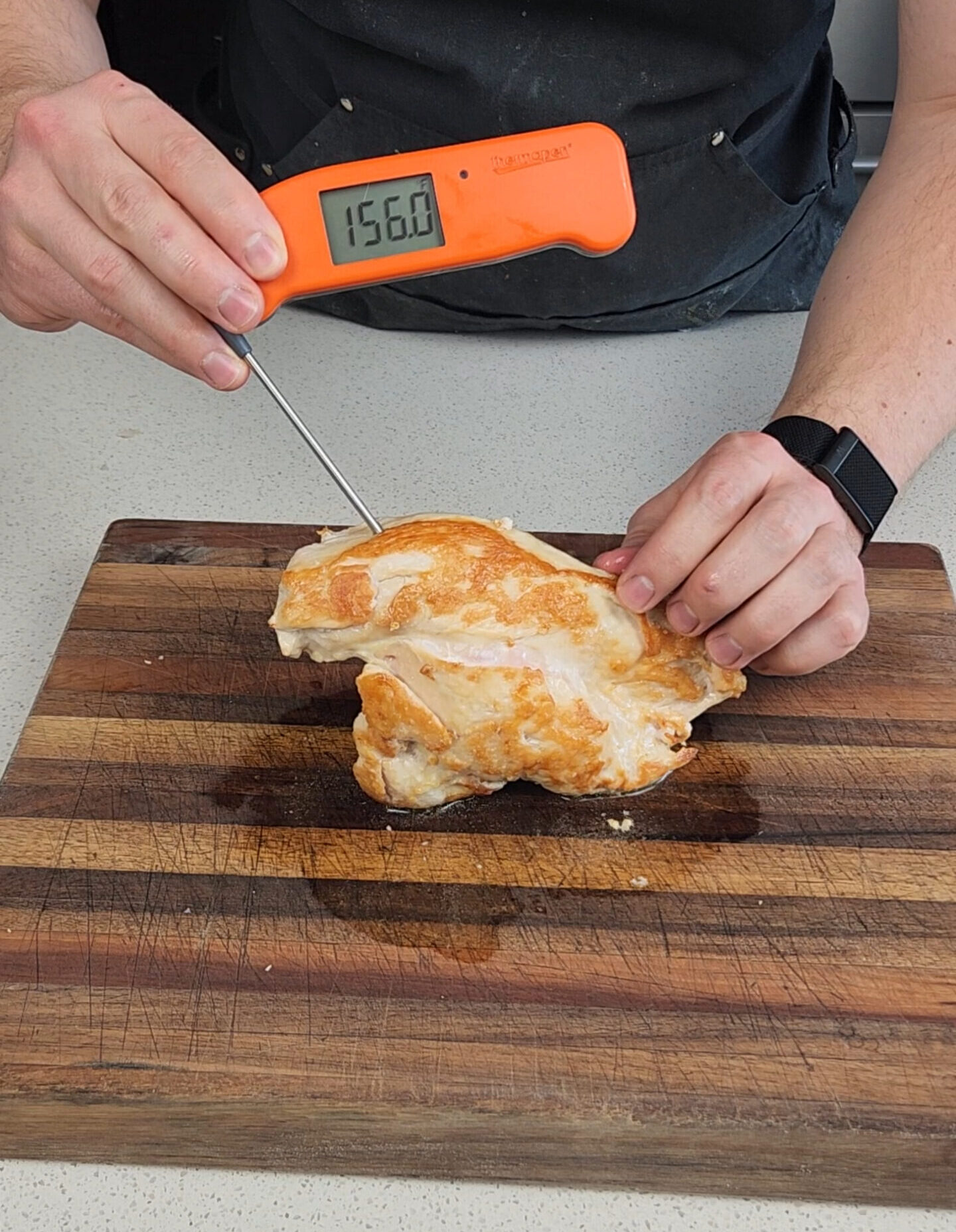 Meat Thermometer Probing Chicken Breast