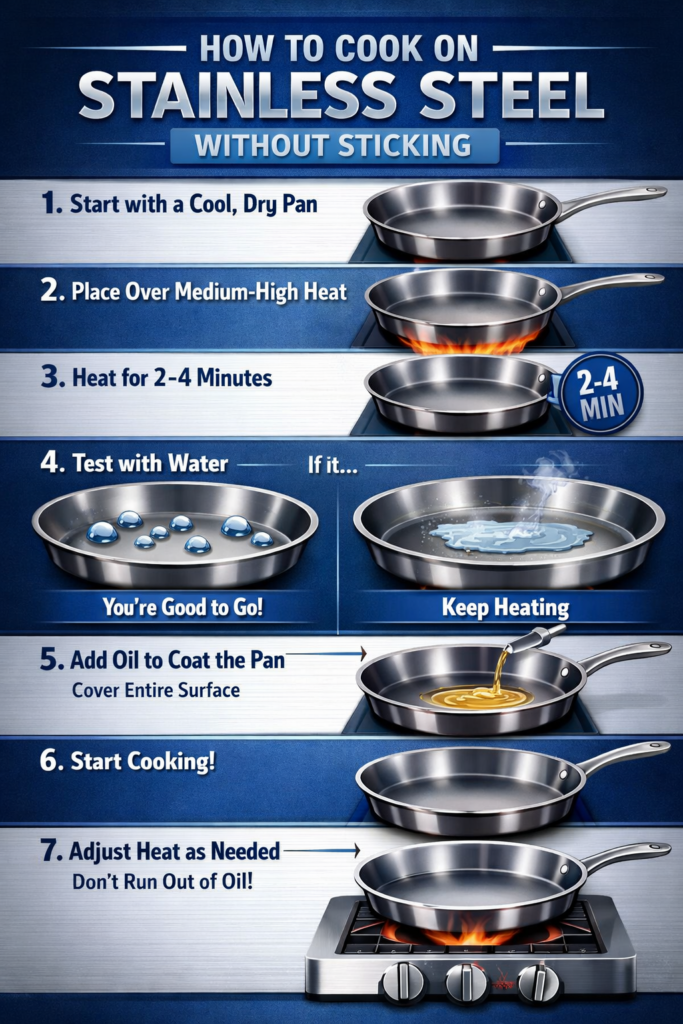 How to cook on stainless steel without sticking
